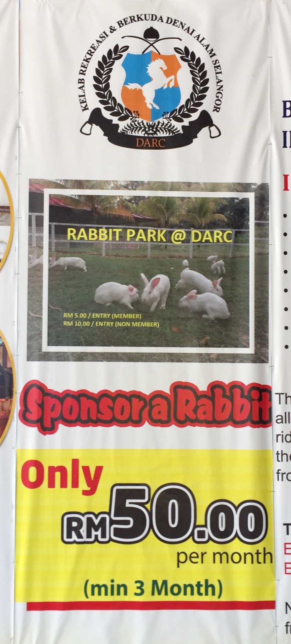 DARC Rabbit Park entry Fees, Sponsor a Rabbit; Denai Alam Recreation and Riding Club